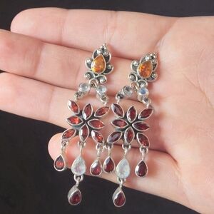 Nicky Butler 925 Sterling Silver Garnet Earrings Designer Moonstone Topaz NB NWT